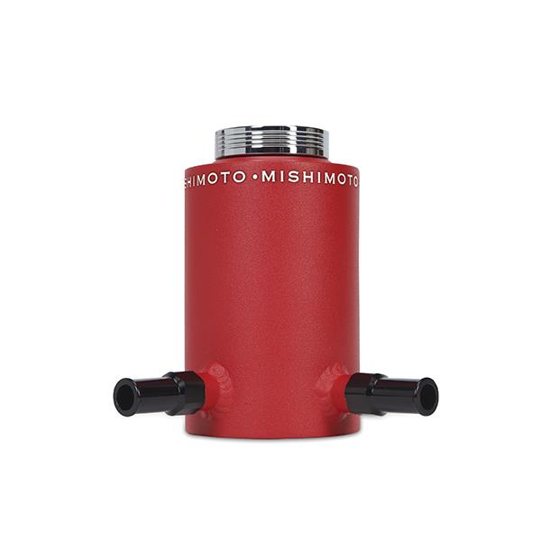 Close-up of Mishimoto MMRT-PSAWRD power steering tank in red
