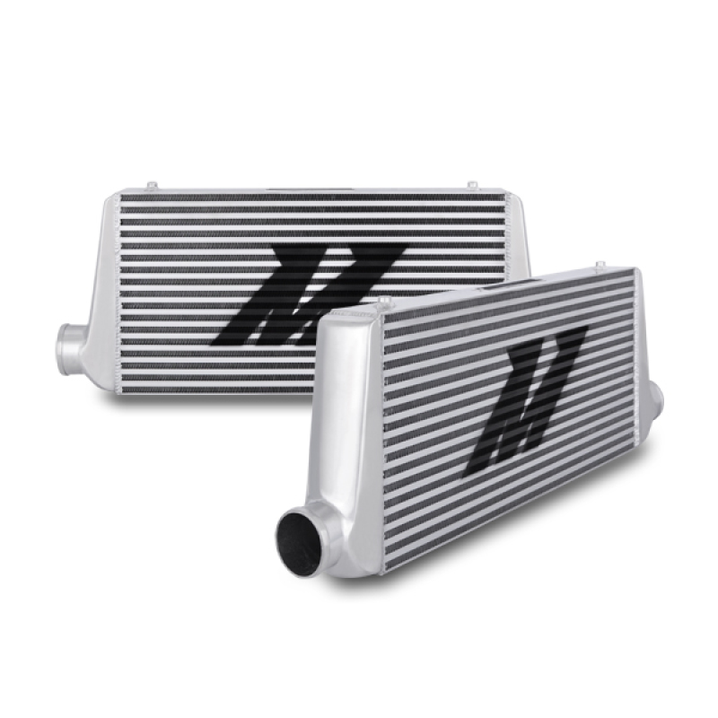 Mishimoto logo shown on one side of the R-Line front-mount intercooler