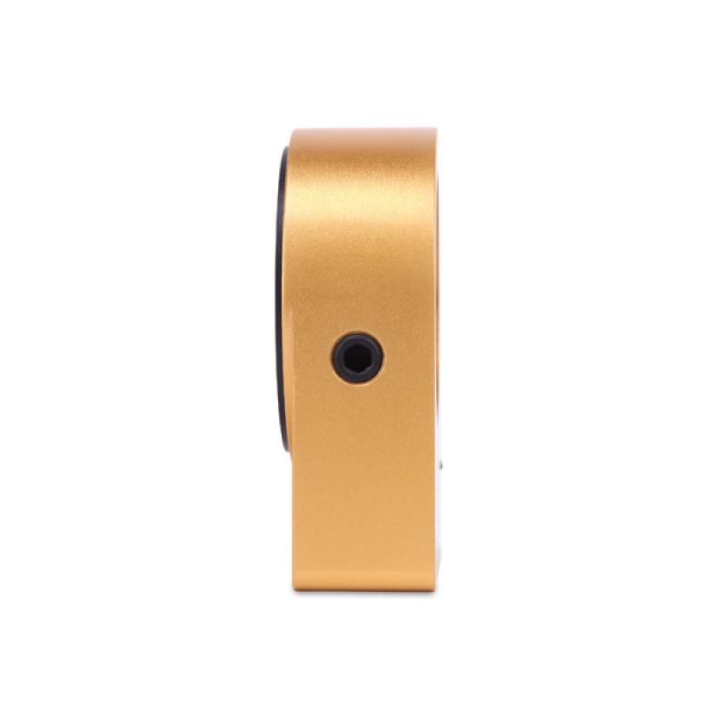 Mishimoto gold-finished CNC-machined aluminum oil sandwich plate