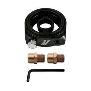 Mishimoto MMOP-TPS black 6061 aluminum oil filter sandwich plate adapter with three 1/8-in NPT ports