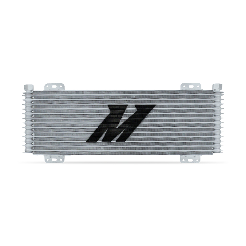 Silver Mishimoto stacked plate cooler core, 22.85in x 7.10in x 1.25in