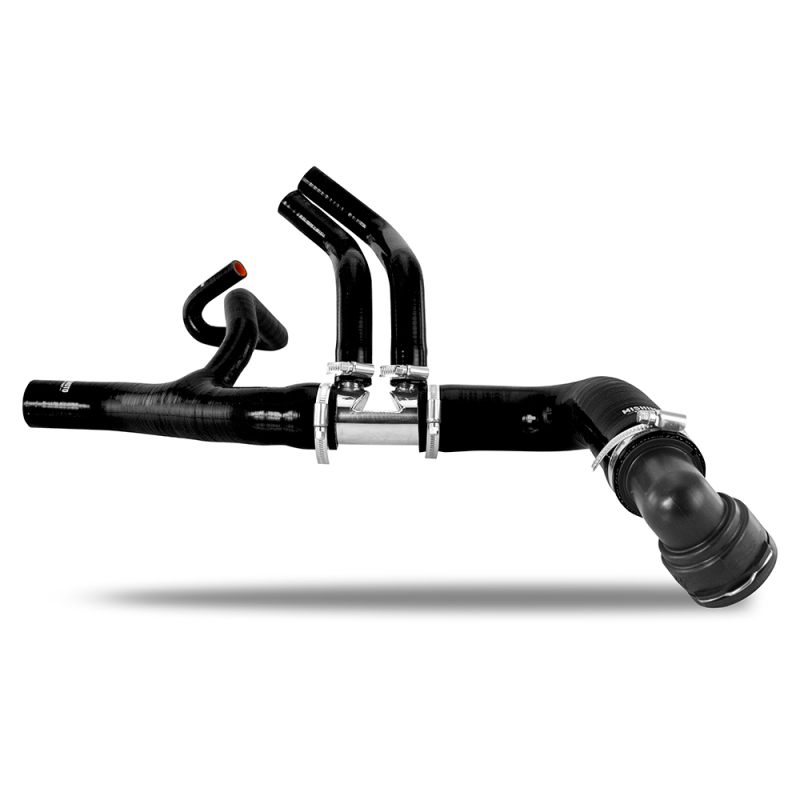 Lower radiator hose with stainless steel connector and quick-disconnect, Mishimoto silicone kit