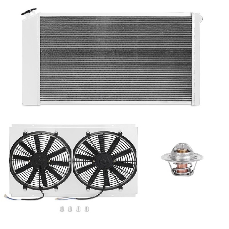 Mishimoto aluminum fan shroud with two 14-inch electric fans pre-mounted