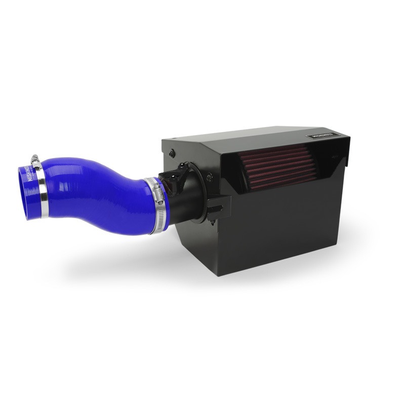 Mishimoto performance air intake installed under the hood of a 2017-2020 Honda Civic Si