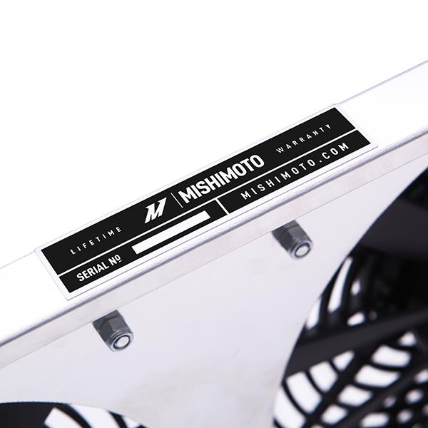 Mishimoto silver aluminum fan shroud designed to bolt to stock or Mishimoto BRZ/FR-S radiators