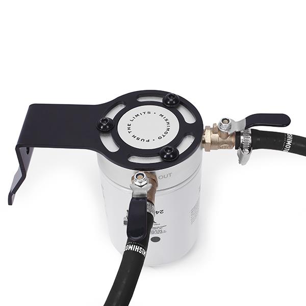 One-piece black silicone hoses from the Mishimoto coolant filtration kit