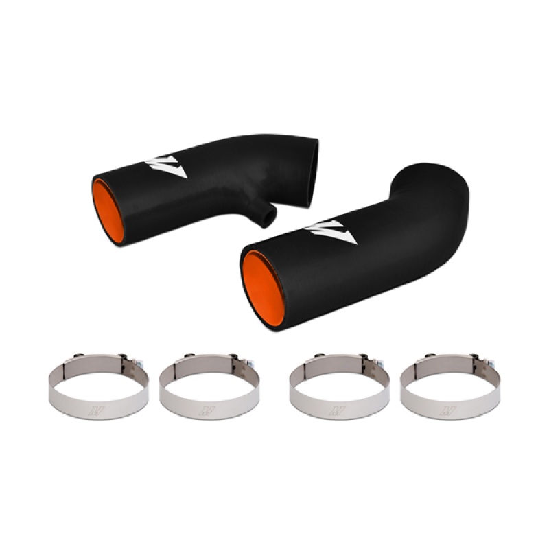 Mishimoto black silicone air intake hose kit packaging for Nissan 370Z Base, Nismo, and Sport trims