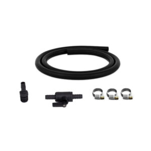 Mishimoto Compact Baffled Oil Catch Can Petcock Drain Kit with black nylon ball valve and rubber hose