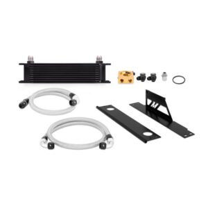 Mishimoto Direct-Fit Oil Cooler Kit for Subaru WRX and STI with black 10-row stacked-plate cooler