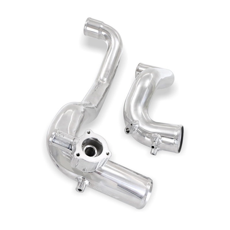 Polished aluminum hot-side and cold-side intercooler pipes with black DuraCore silicone couplers