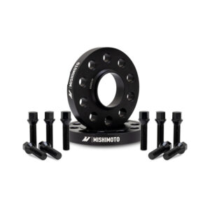 Mishimoto black wheel spacer, 20mm, 5x112 bolt pattern, part number MMWS-015-200BK