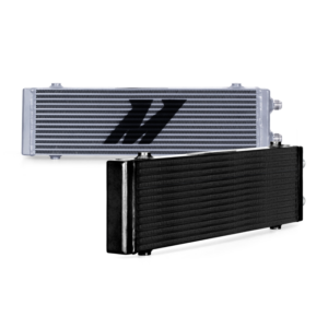 Mishimoto MMOC-DP-LBK black anodized dual pass oil cooler with bar-and-plate core