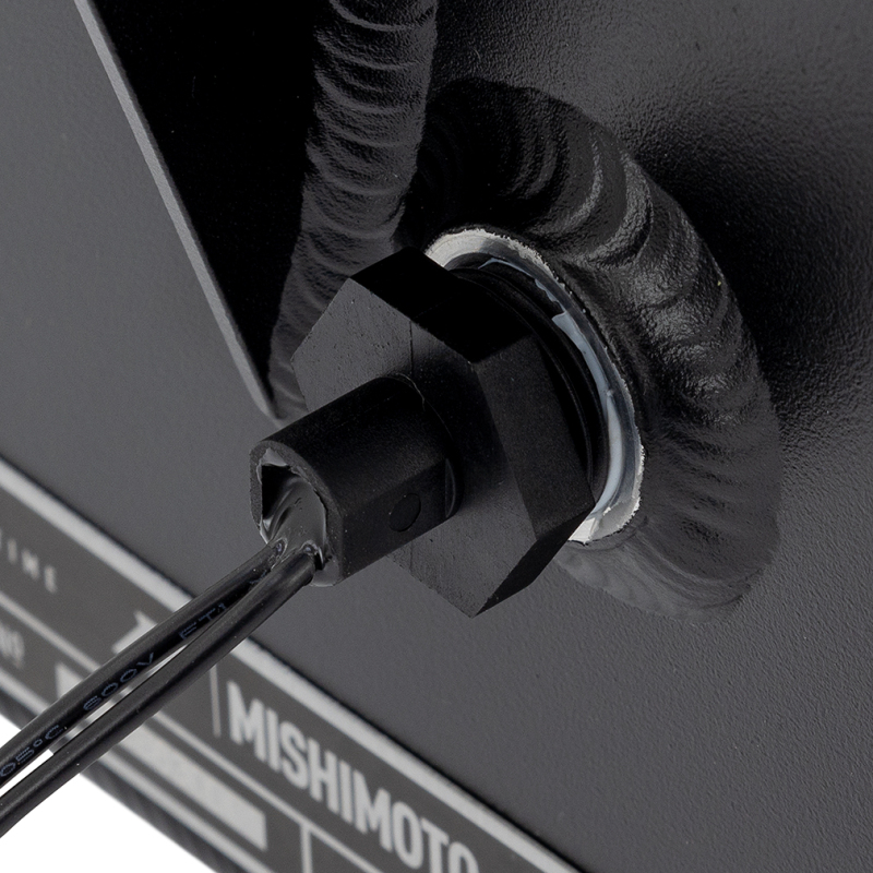 Sleek black finish of Mishimoto aluminum degas tank