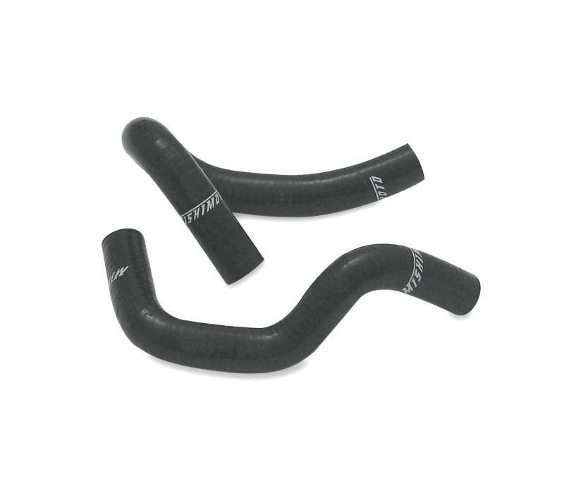 Close-up of Mishimoto silicone hose showing molded-assembly shape and black finish