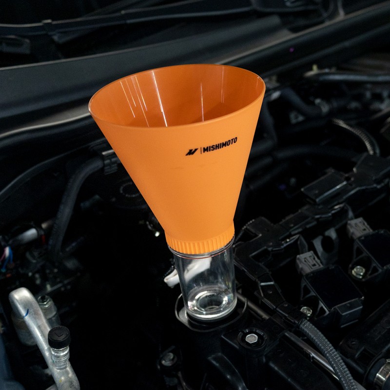 Close-up of Mishimoto Screw On Oil Funnel designed for Honda