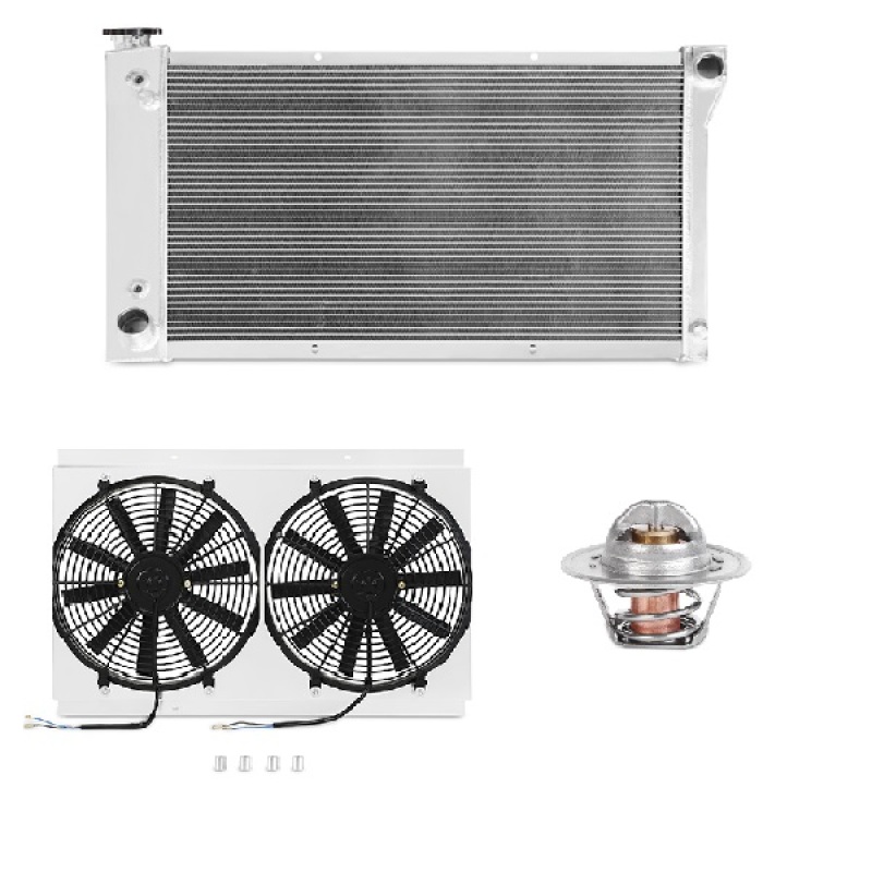3-row brazed aluminum radiator core with billet aluminum fill neck on Mishimoto cooling package
