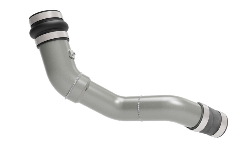 Close-up of K&N 77-1004KC charge pipe in gunmetal gray finish