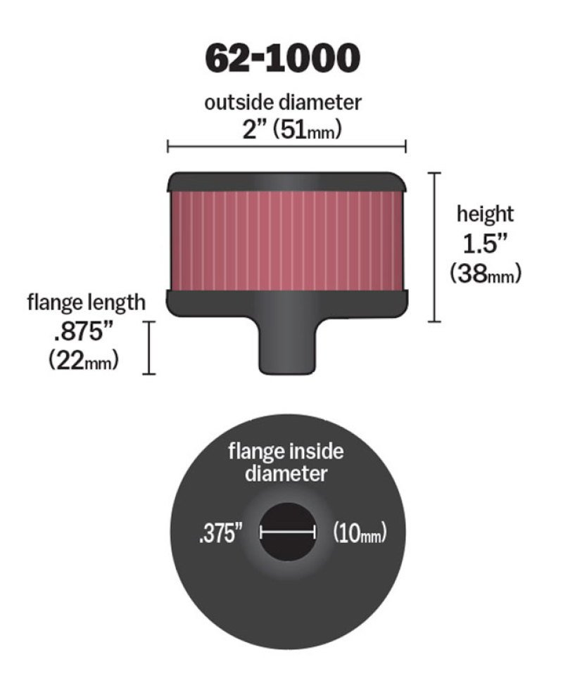 Durable steel base of K&N Filters 62-1000 crankcase vent filter