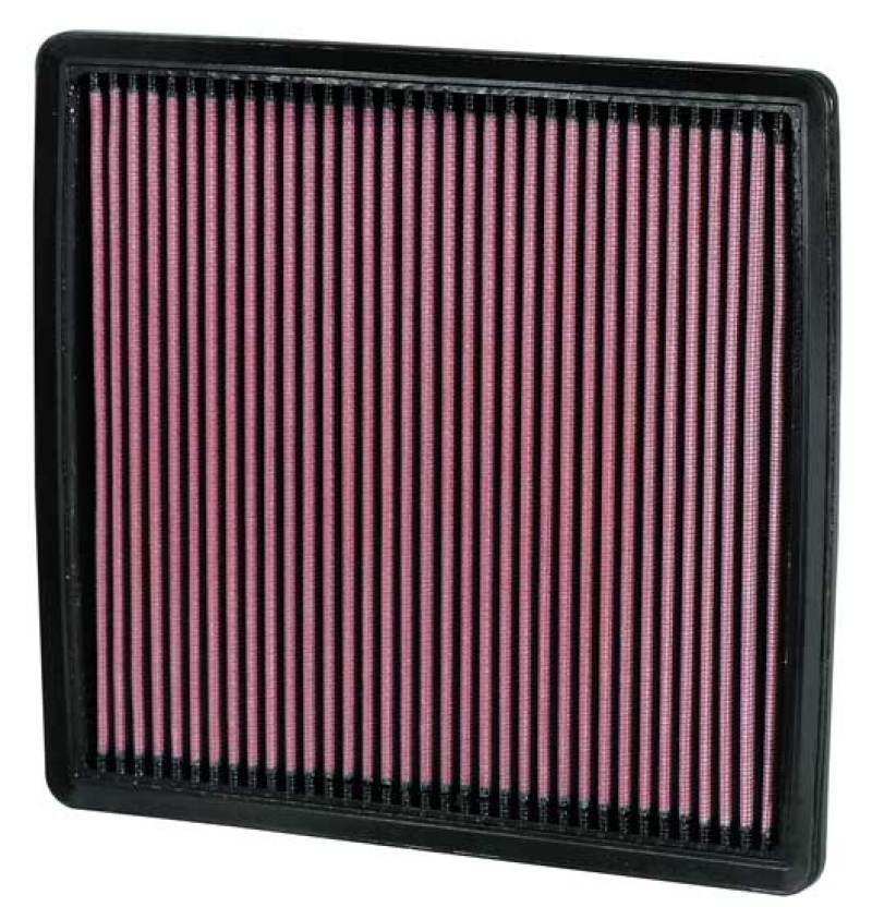 Close-up of K&N 33-2385 air filter with layered cotton media
