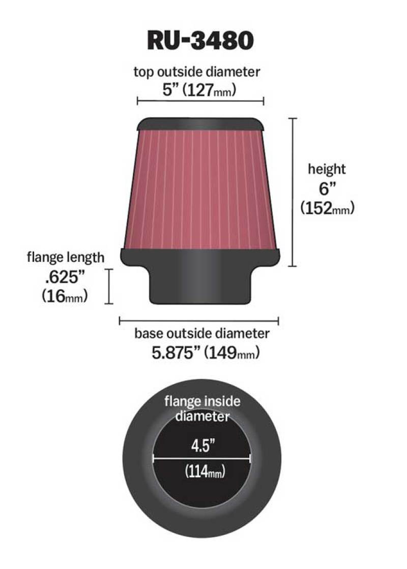 K&N RU-3480 air filter installed in various applications