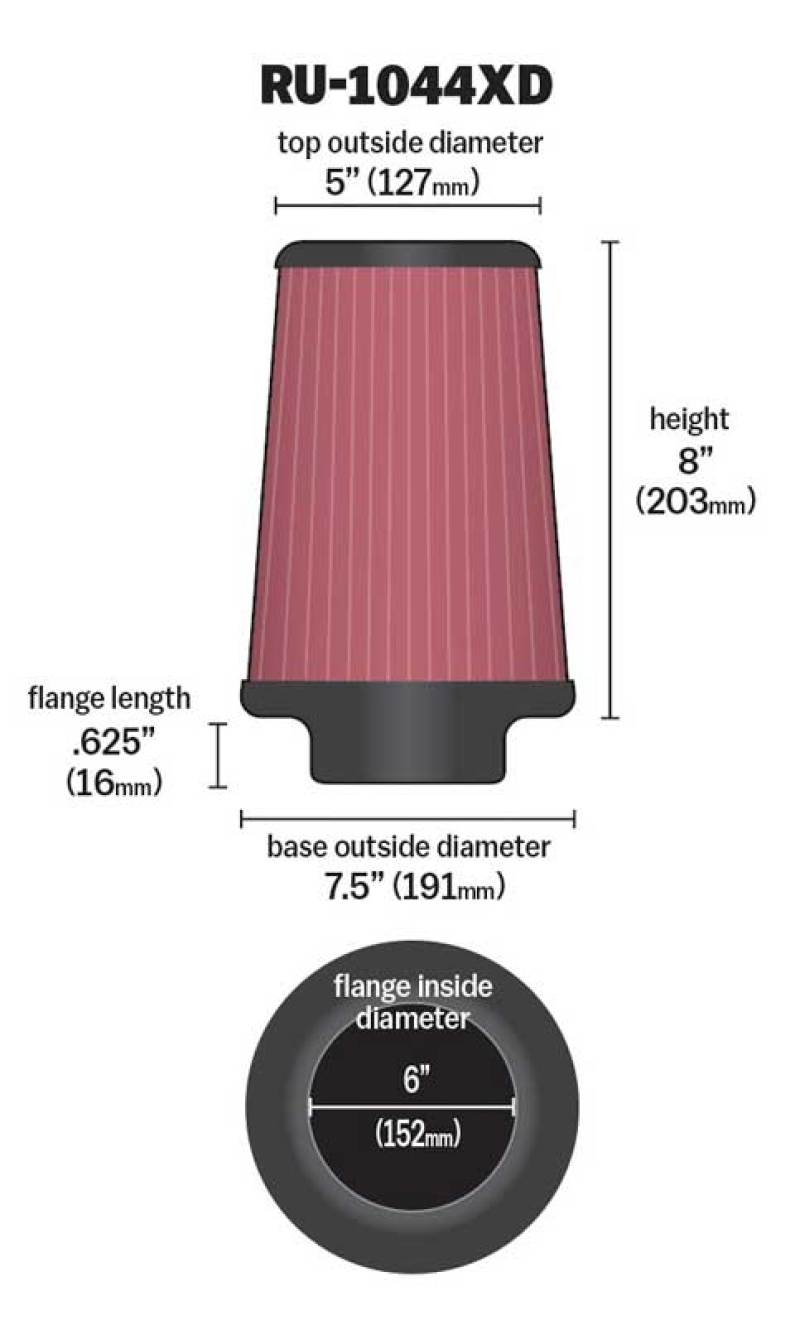 K&N Filters RU-1044XD Universal Air Filter flange detail
