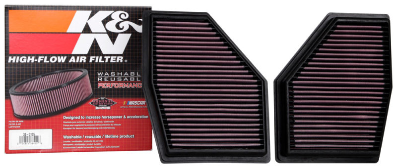 K&N 33-3155 air filter showcasing layered cotton media