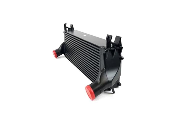Close-up of CSF 6076 intercooler showing thermal rejection powder-coating