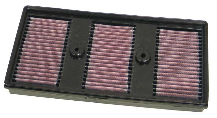 Close-up of K&N 33-2869 air filter showing layered cotton media
