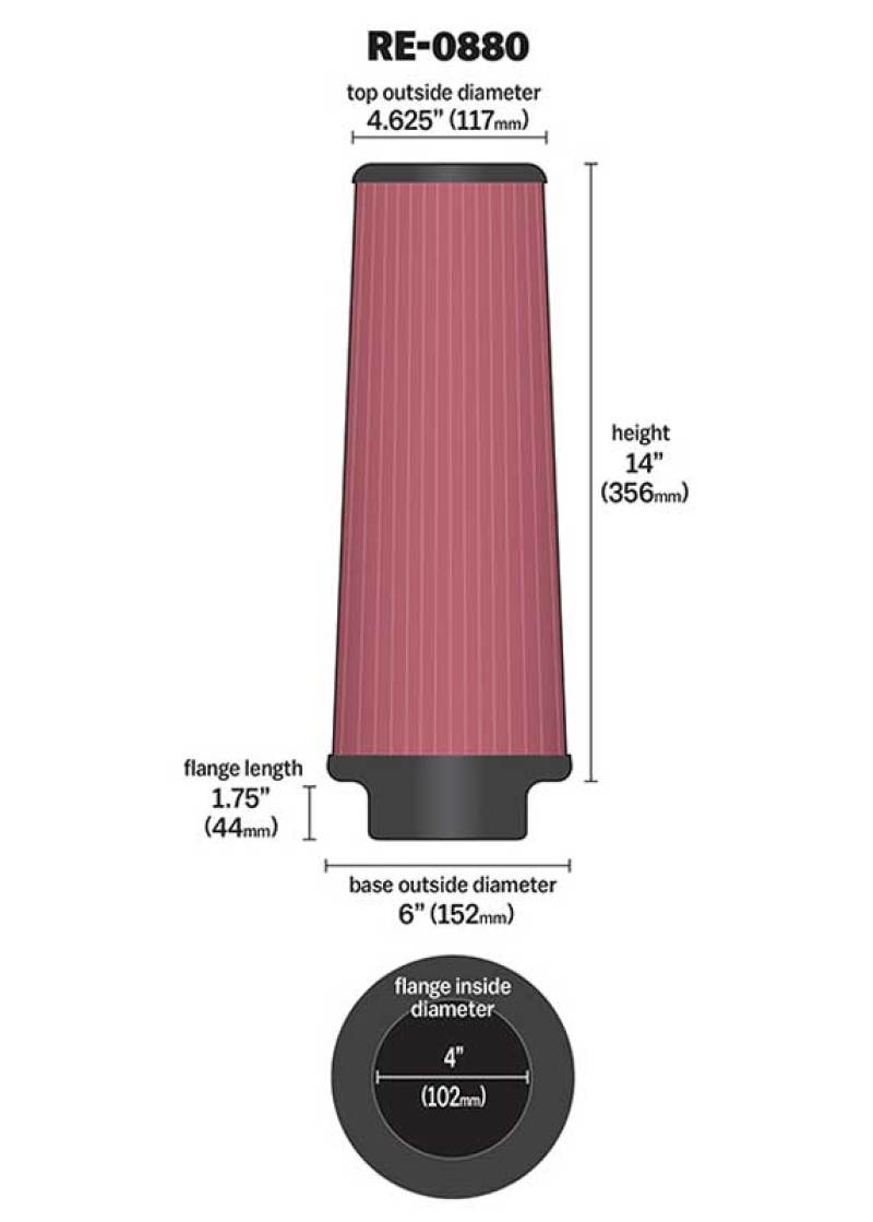 K&N Filters RE-0880 Air Filter with rubber flanges