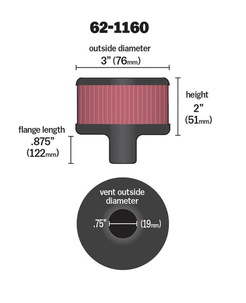 K&N 62-1160 crankcase vent filter showcasing its chrome-plated design