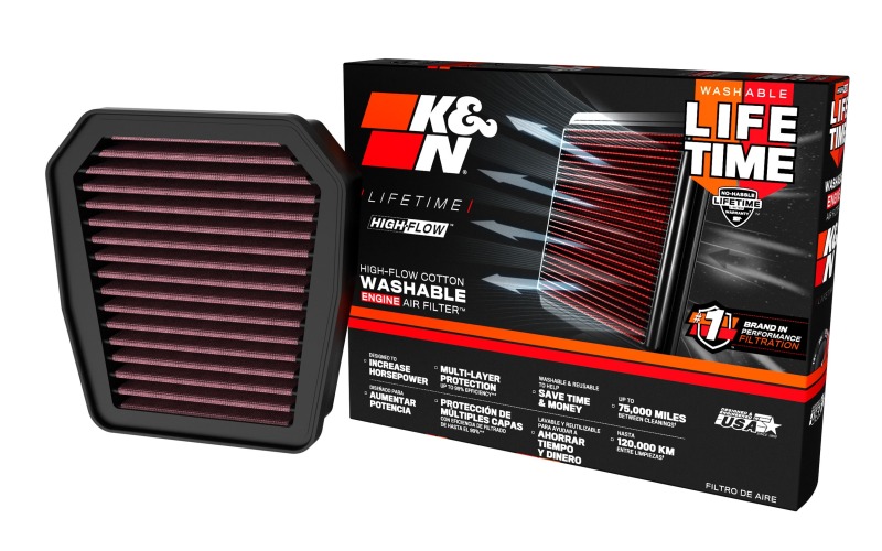 Close-up of K&N SU-8023 air filter made of oiled cotton gauze